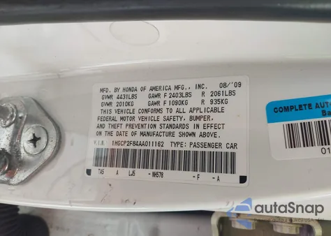 2010 Honda Accord 2.4 Ex-L из США, поврежденный, VIN 1HGCP2F84AA011162